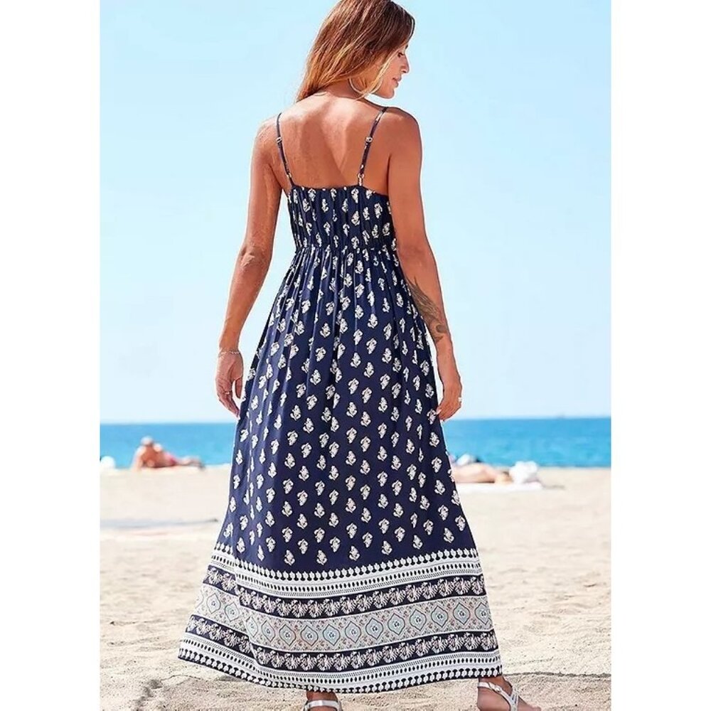 Vivance Sustainable Printed Maxi Dress Navy Blue size 6 - Picture 3 of 6